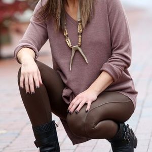 Long sleeve V-neck lavender textured T-shirt top